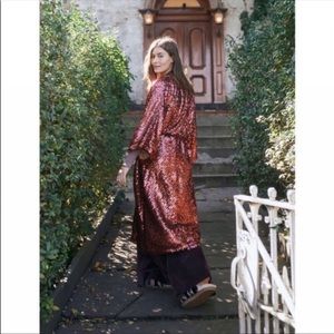 NWT Free People Light Is Coming Sequin Duster Jacket in Red Size Large